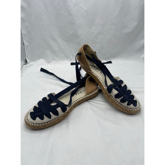 Viscata Barcelona Cream and Navy Lace Up Espadrilles - Picture 8 of 10